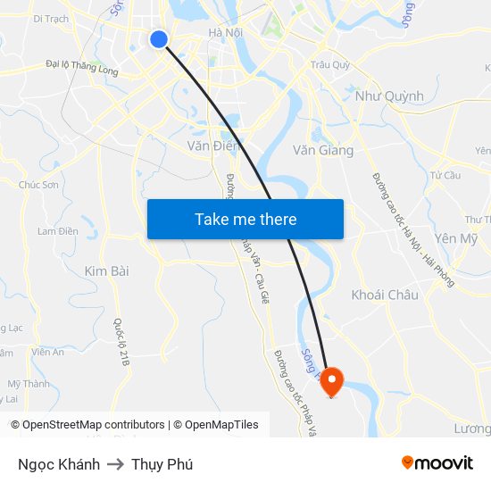 Ngọc Khánh to Thụy Phú map