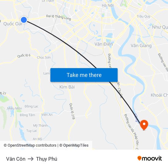 Vân Côn to Thụy Phú map
