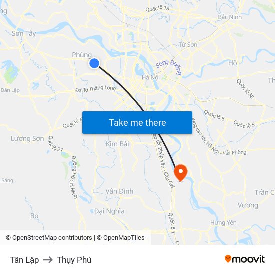 Tân Lập to Thụy Phú map