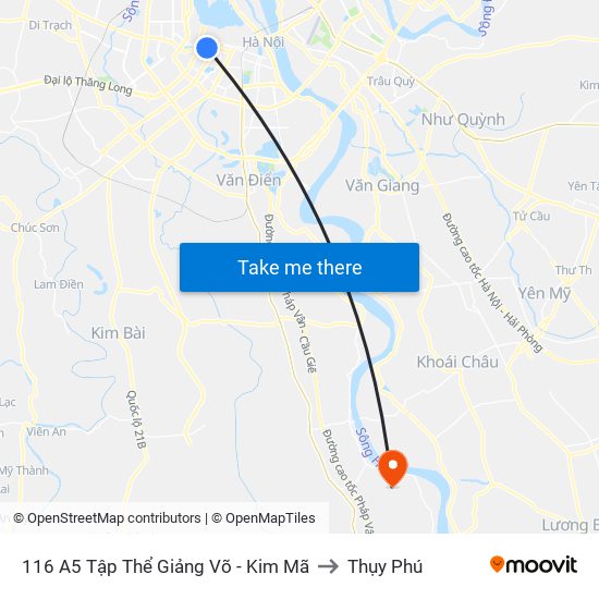 116 A5 Tập Thể Giảng Võ - Kim Mã to Thụy Phú map