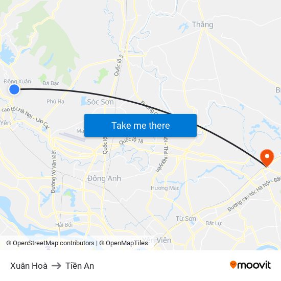 Xuân Hoà to Tiền An map