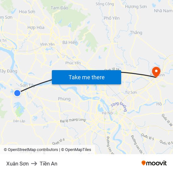 Xuân Sơn to Tiền An map