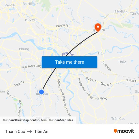 Thanh Cao to Tiền An map