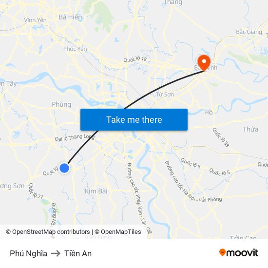 Phú Nghĩa to Tiền An map