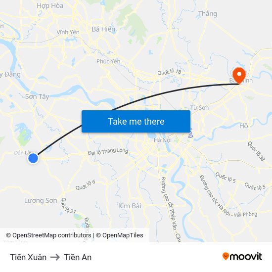 Tiến Xuân to Tiền An map