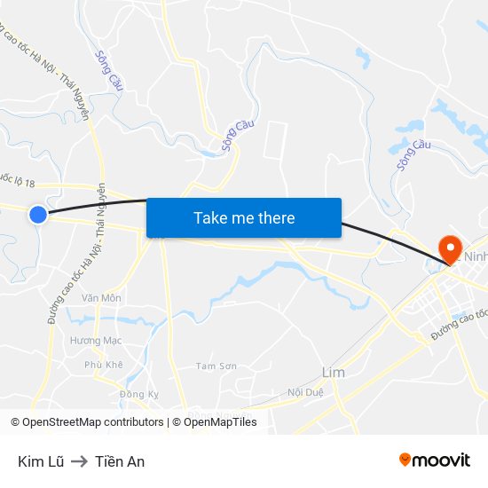 Kim Lũ to Tiền An map