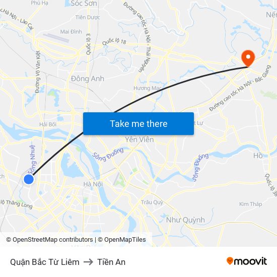 Quận Bắc Từ Liêm to Tiền An map