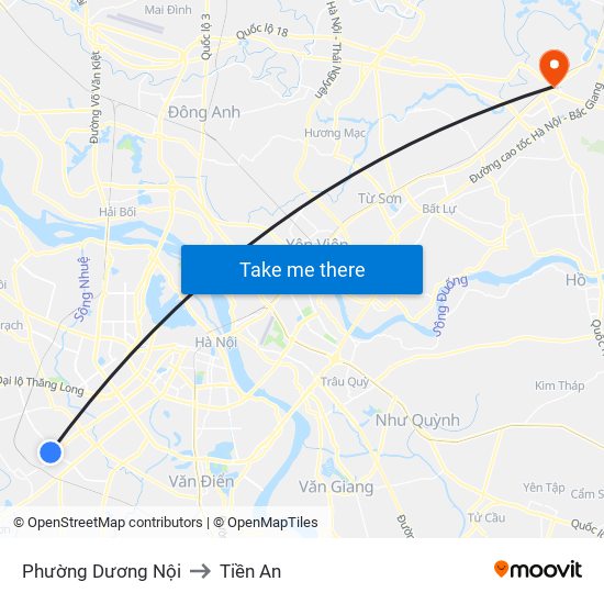 Phường Dương Nội to Tiền An map