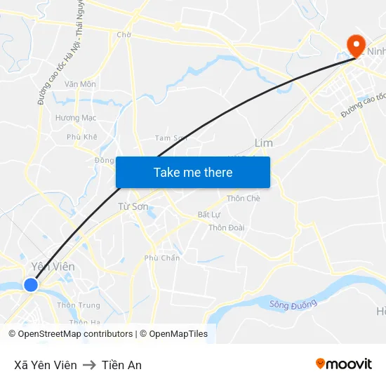 Xã Yên Viên to Tiền An map