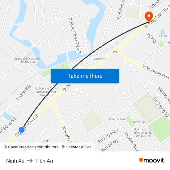 Ninh Xá to Tiền An map