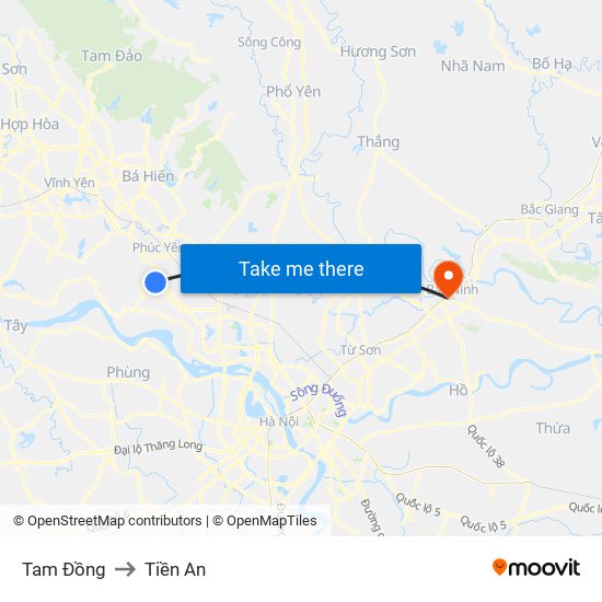 Tam Đồng to Tiền An map