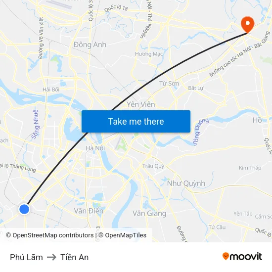 Phú Lãm to Tiền An map
