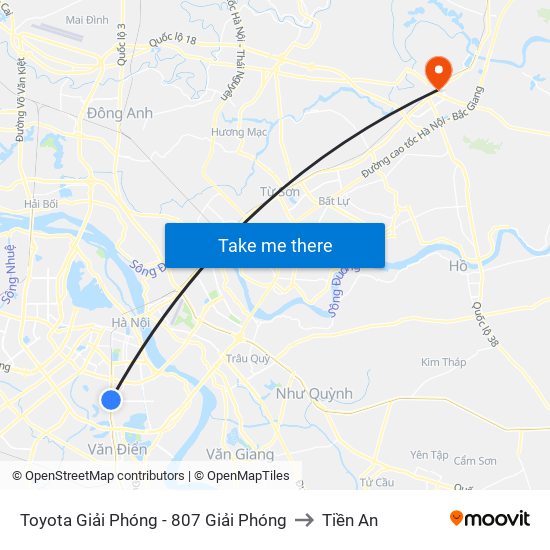 Toyota Giải Phóng - 807 Giải Phóng to Tiền An map