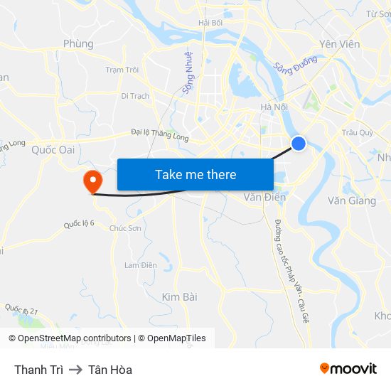 Thanh Trì to Tân Hòa map