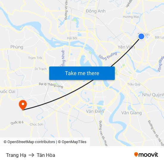 Trang Hạ to Tân Hòa map