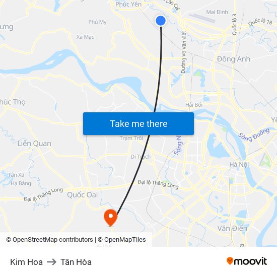 Kim Hoa to Tân Hòa map