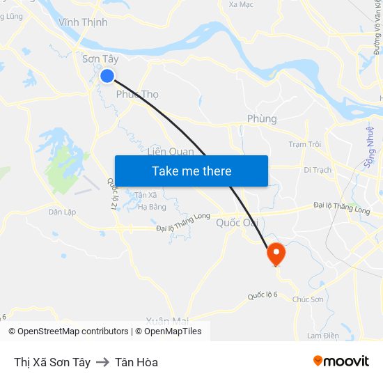 Thị Xã Sơn Tây to Tân Hòa map