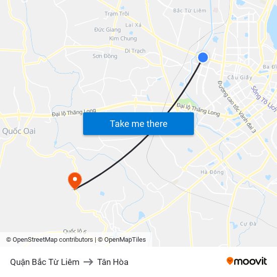 Quận Bắc Từ Liêm to Tân Hòa map