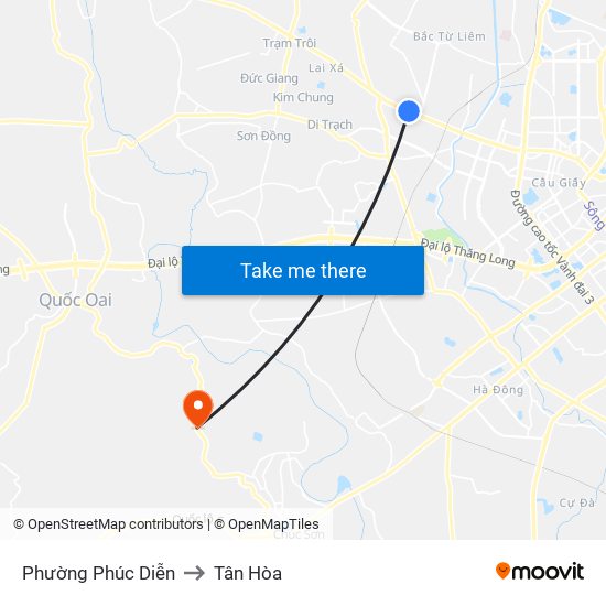 Phường Phúc Diễn to Tân Hòa map