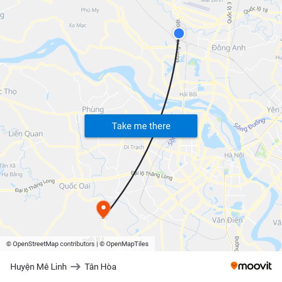 Huyện Mê Linh to Tân Hòa map