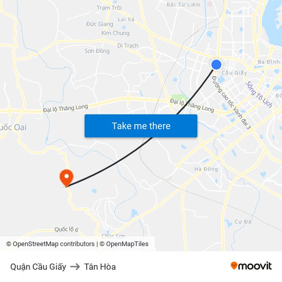 Quận Cầu Giấy to Tân Hòa map