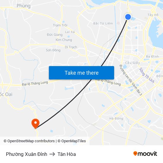 Phường Xuân Đỉnh to Tân Hòa map