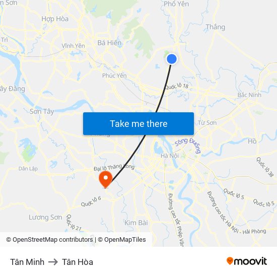 Tân Minh to Tân Hòa map