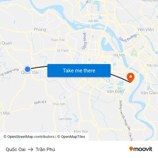Quốc Oai to Trần Phú map