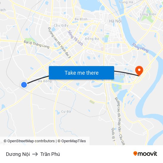 Dương Nội to Trần Phú map