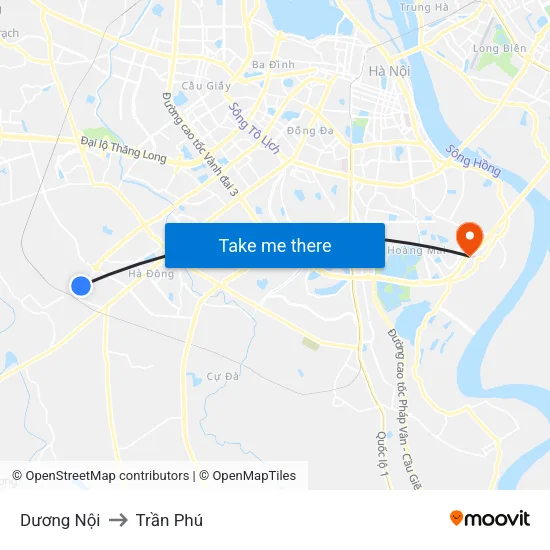 Dương Nội to Trần Phú map