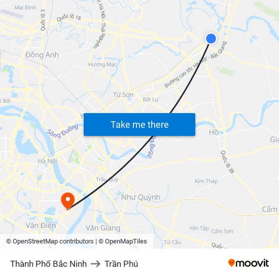 Thành Phố Bắc Ninh to Trần Phú map