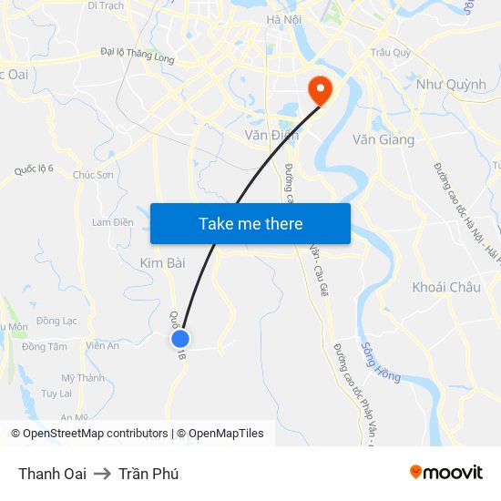Thanh Oai to Trần Phú map