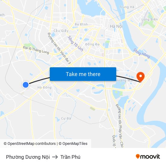 Phường Dương Nội to Trần Phú map