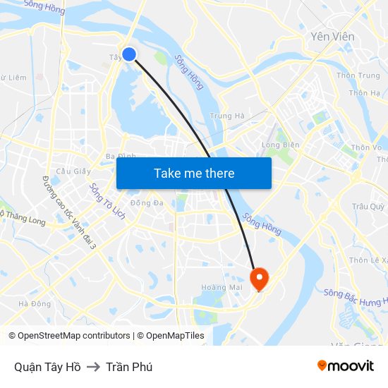 Quận Tây Hồ to Trần Phú map