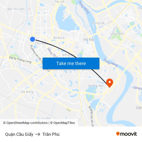 Quận Cầu Giấy to Trần Phú map