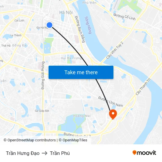 Trần Hưng Đạo to Trần Phú map