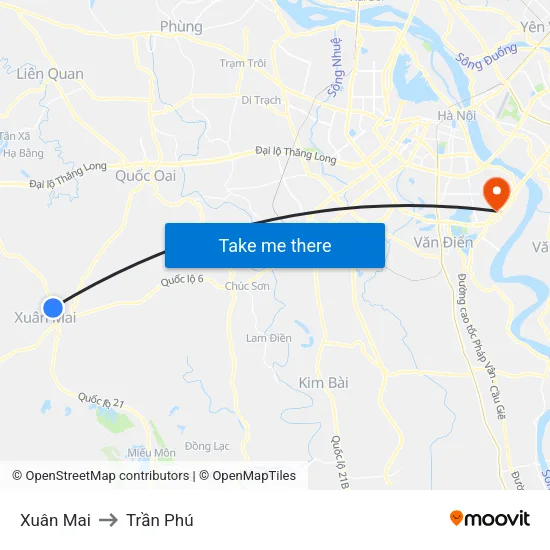 Xuân Mai to Trần Phú map