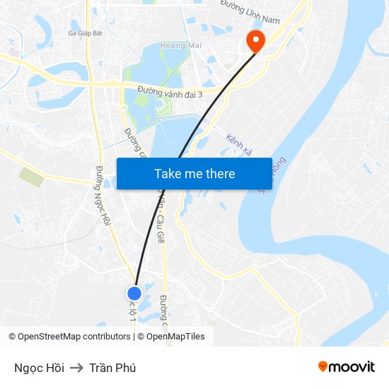 Ngọc Hồi to Trần Phú map