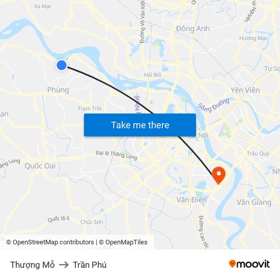 Thượng Mỗ to Trần Phú map