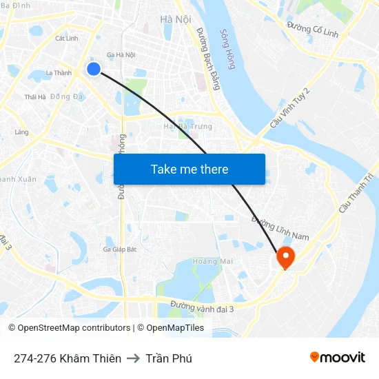 274-276 Khâm Thiên to Trần Phú map