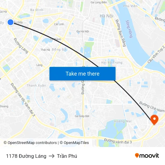 1178 Đường Láng to Trần Phú map