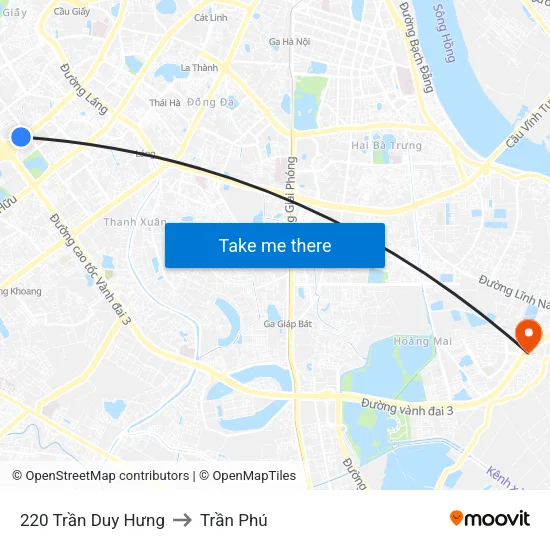 220 Trần Duy Hưng to Trần Phú map