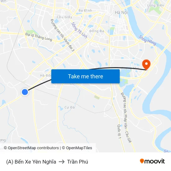(A) Bến Xe Yên Nghĩa to Trần Phú map