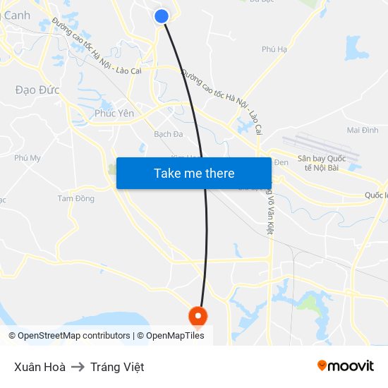 Xuân Hoà to Tráng Việt map