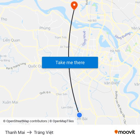 Thanh Mai to Tráng Việt map