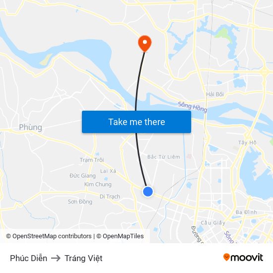 Phúc Diễn to Tráng Việt map