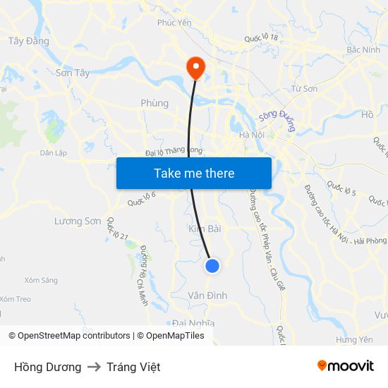 Hồng Dương to Tráng Việt map