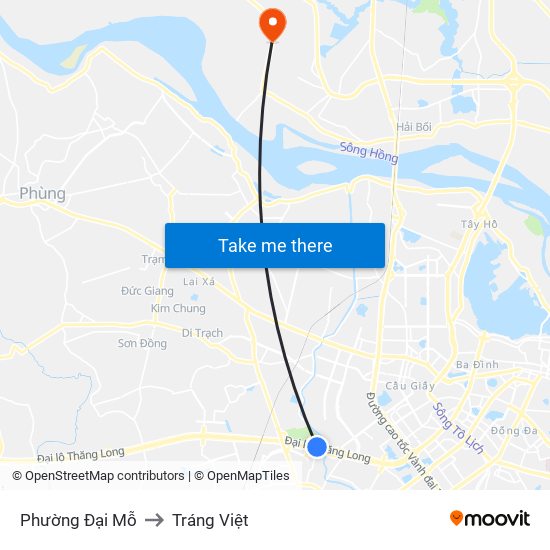Phường Đại Mỗ to Tráng Việt map