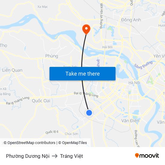 Phường Dương Nội to Tráng Việt map