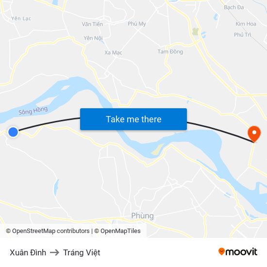 Xuân Đình to Tráng Việt map